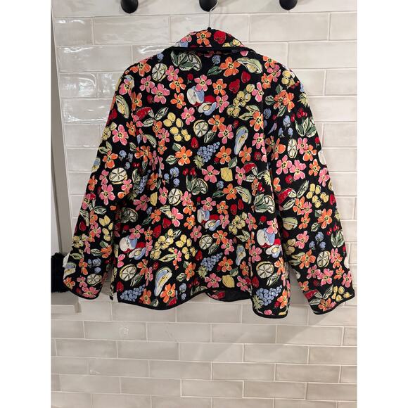 Requirements Woman Plus 1X Quilted Lightweight Jacket Floral Print 25” Long - Picture 3 of 4
